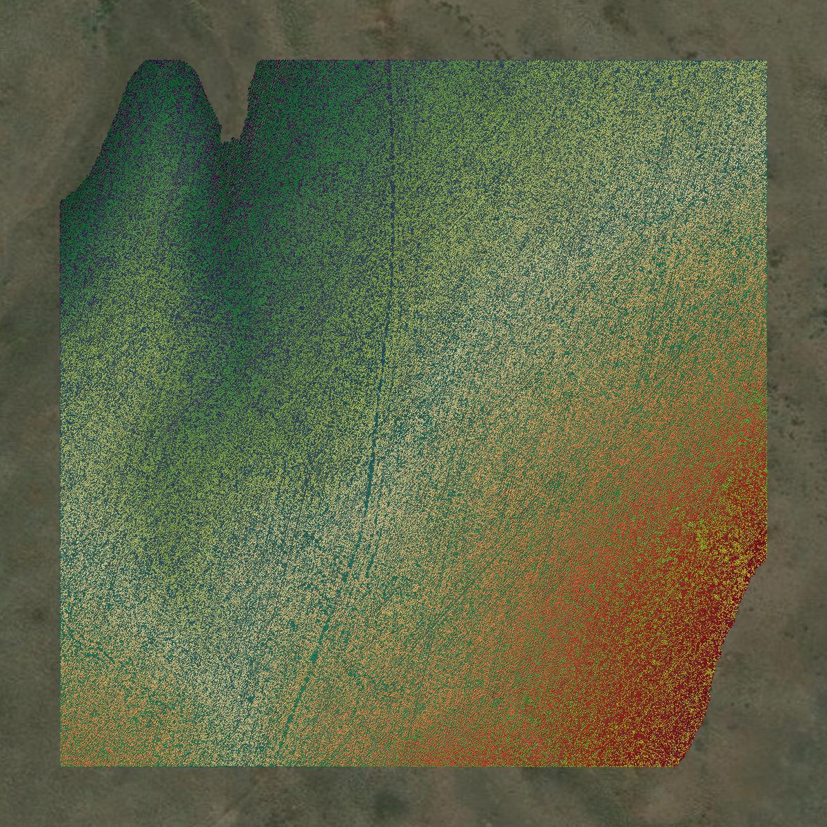 This image shows a LiDAR point cloud in Kittitas County created using GIS data in Equator.