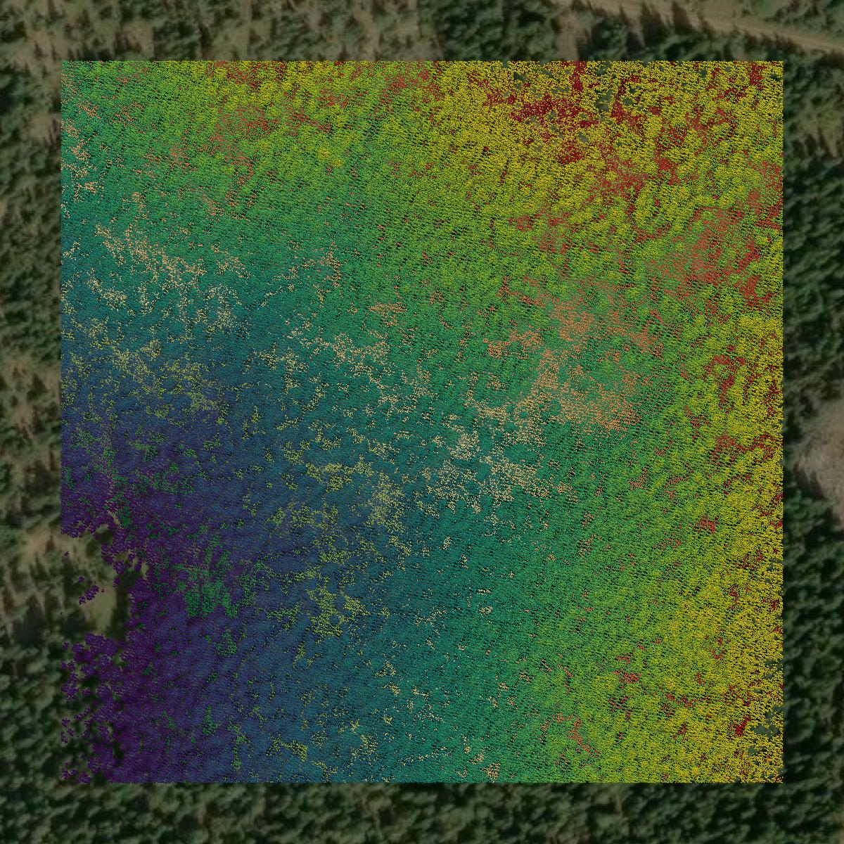This image shows a LiDAR point cloud in Kittitas County created using GIS data in Equator.