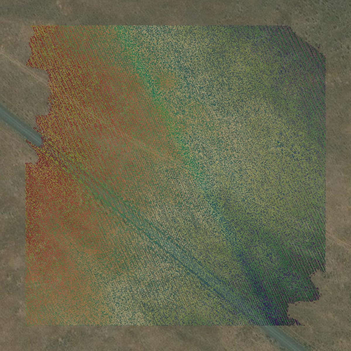 This image shows a LiDAR point cloud in Klickitat County created using GIS data in Equator.