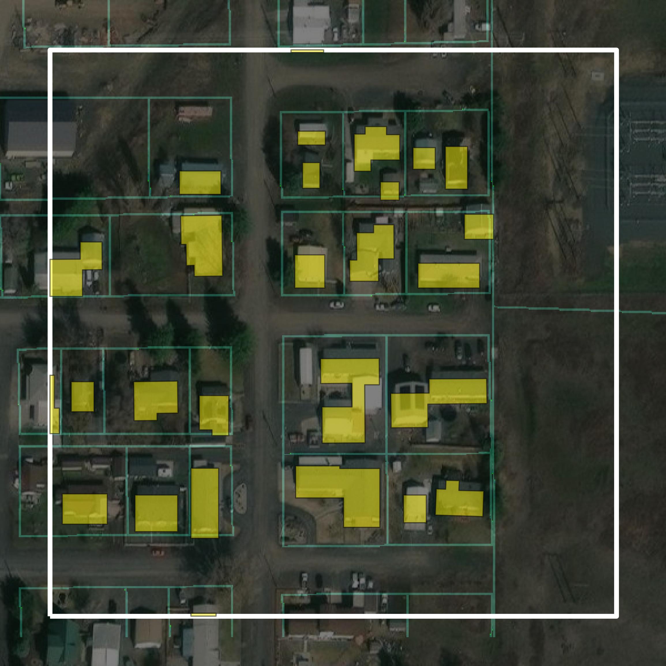 This image shows parcel and building data in Lincoln County created using GIS data in Equator.