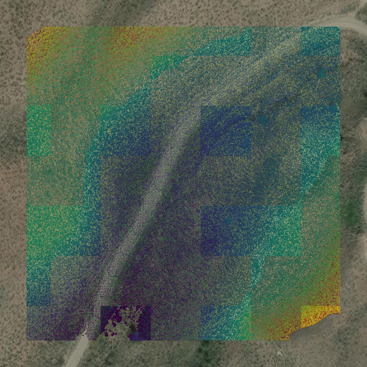 This image shows a LiDAR point cloud in Okanogan County created using GIS data in Equator.