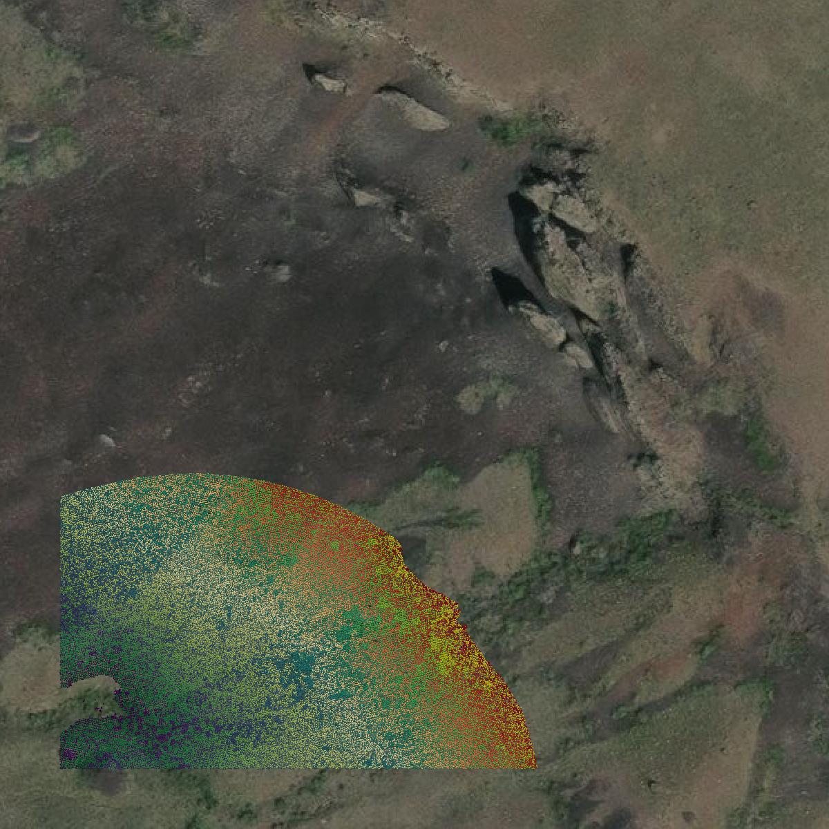This image shows a LiDAR point cloud in Okanogan County created using GIS data in Equator.