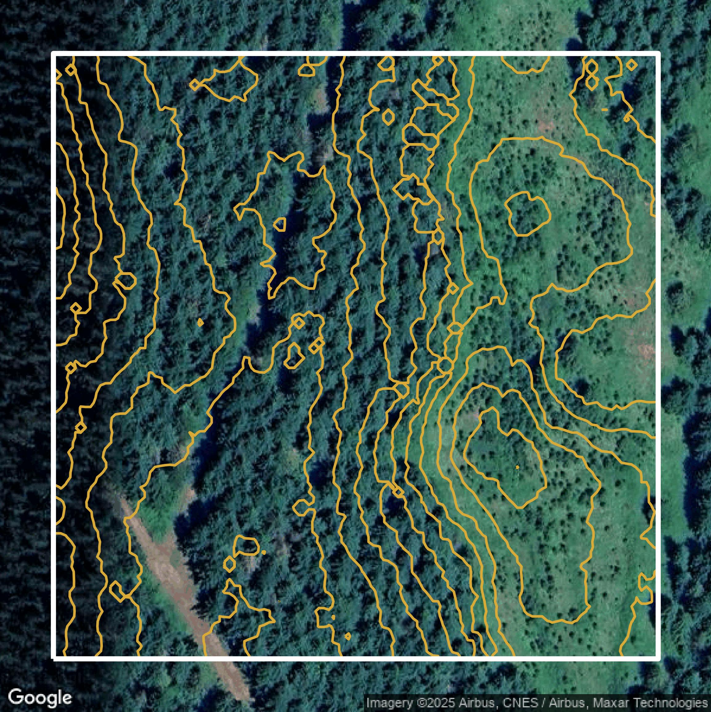 This image shows a contour map in Pierce County created using GIS data in Equator.