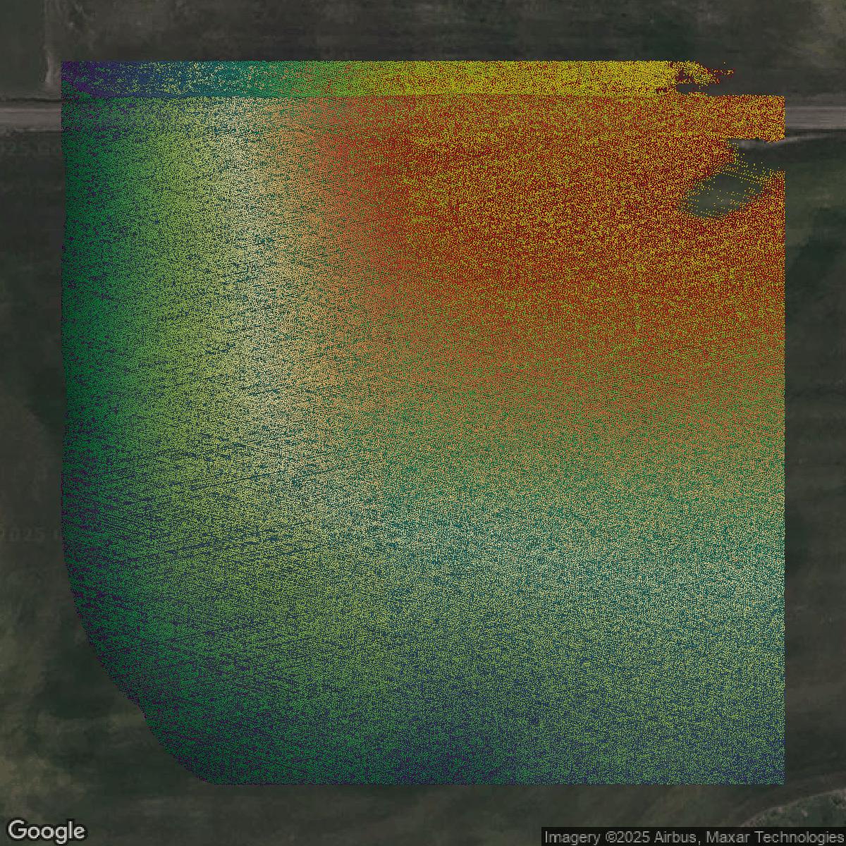 This image shows a LiDAR point cloud in Spokane County created using GIS data in Equator.