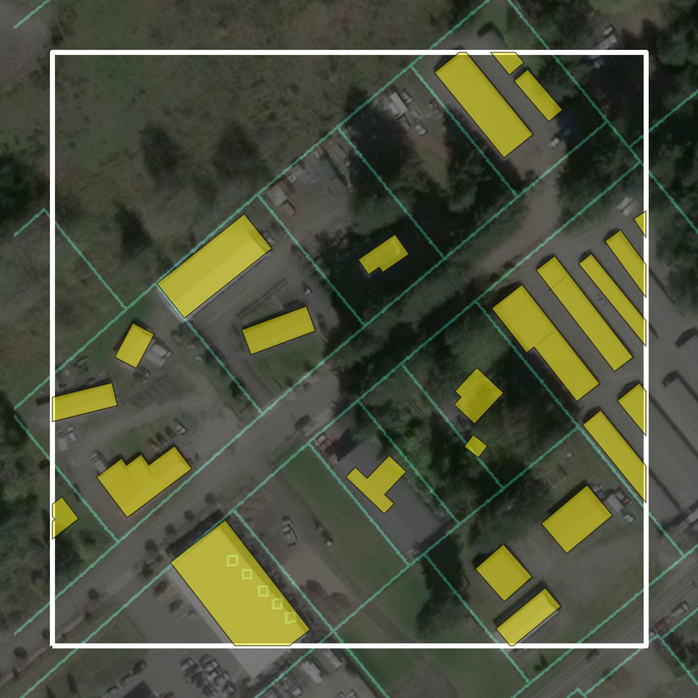 This image shows parcel and building data in Thurston County created using GIS data in Equator.