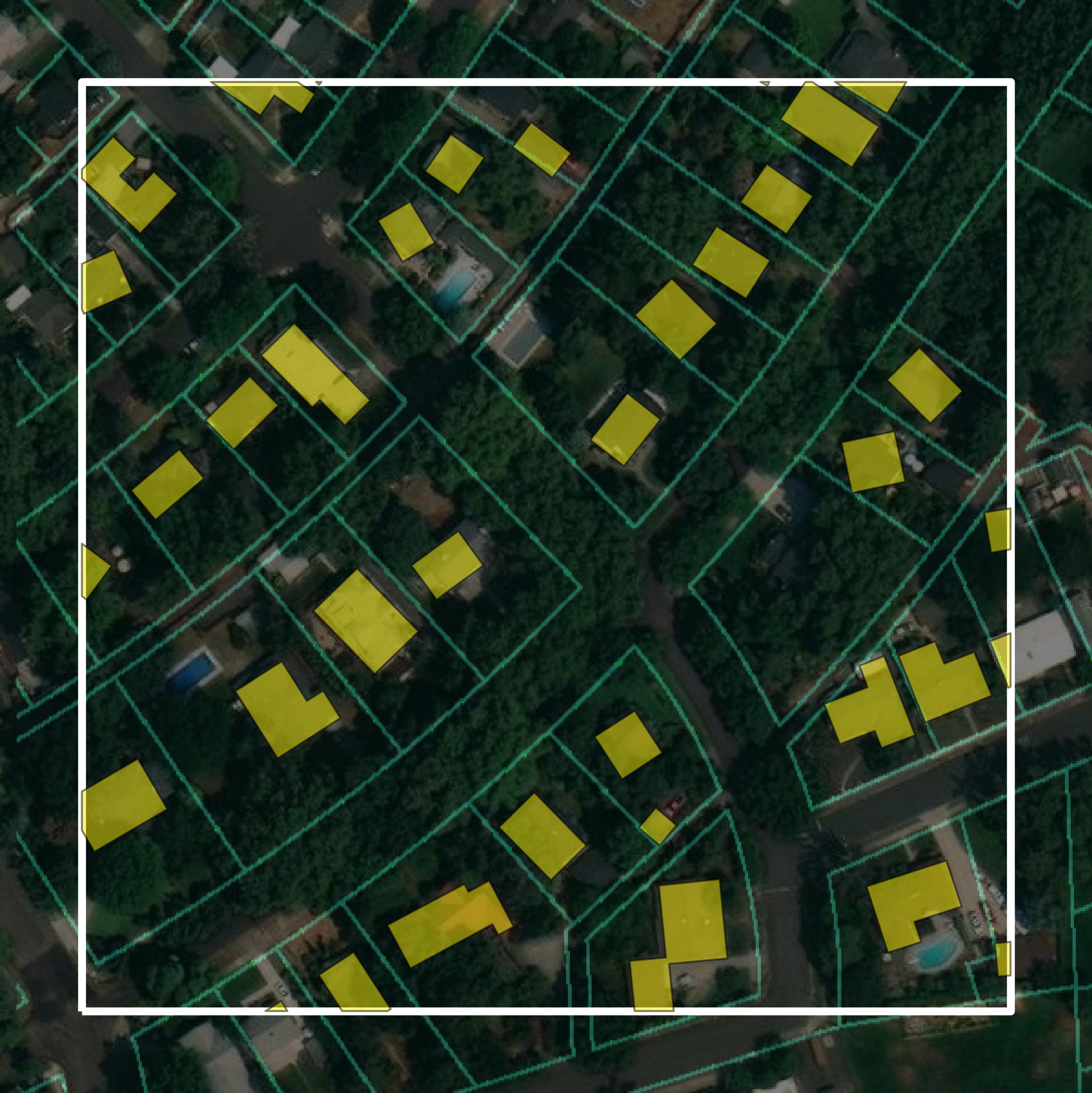 This image shows parcel and building data in Walla Walla County created using GIS data in Equator.