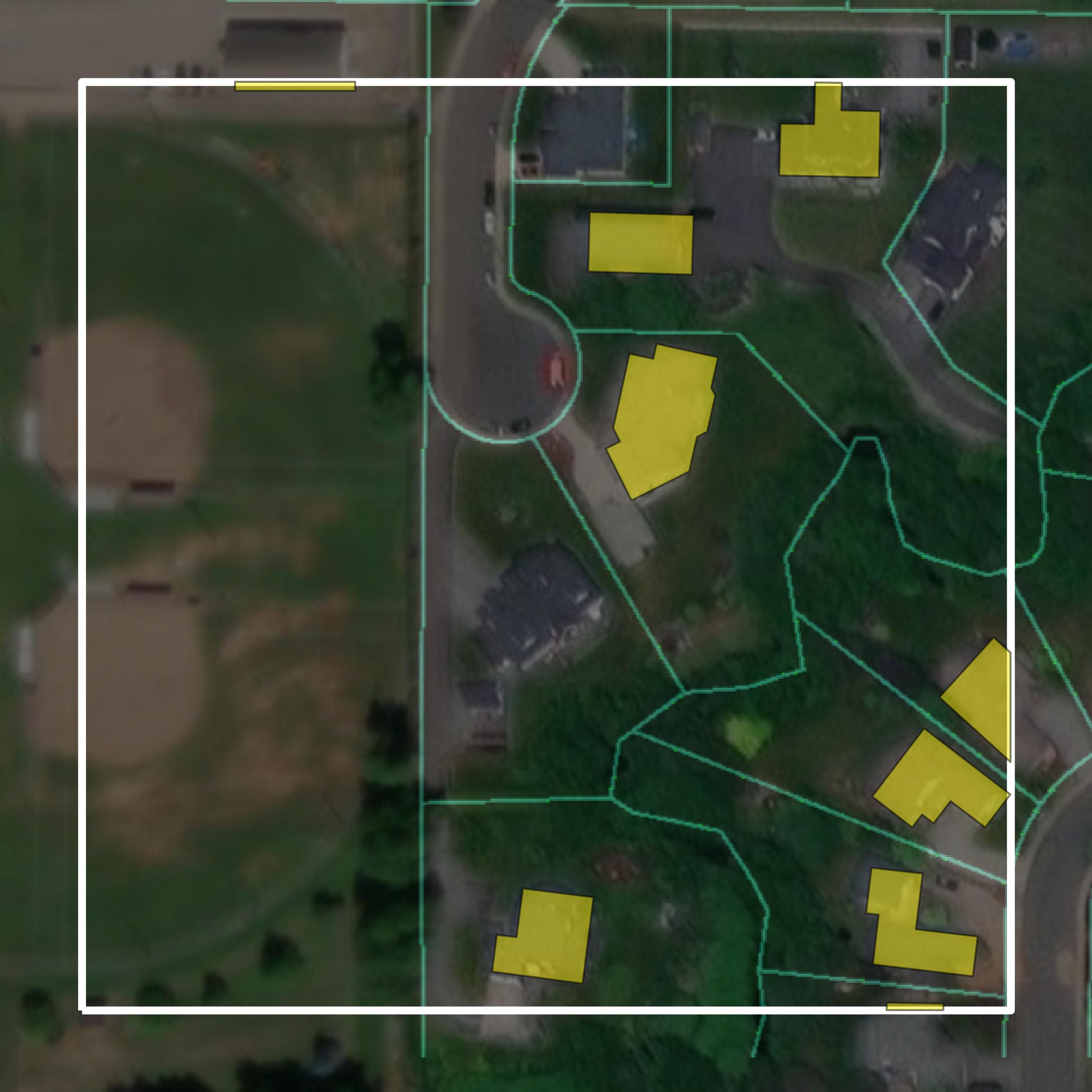 This image shows parcel and building data in Whatcom County created using GIS data in Equator.