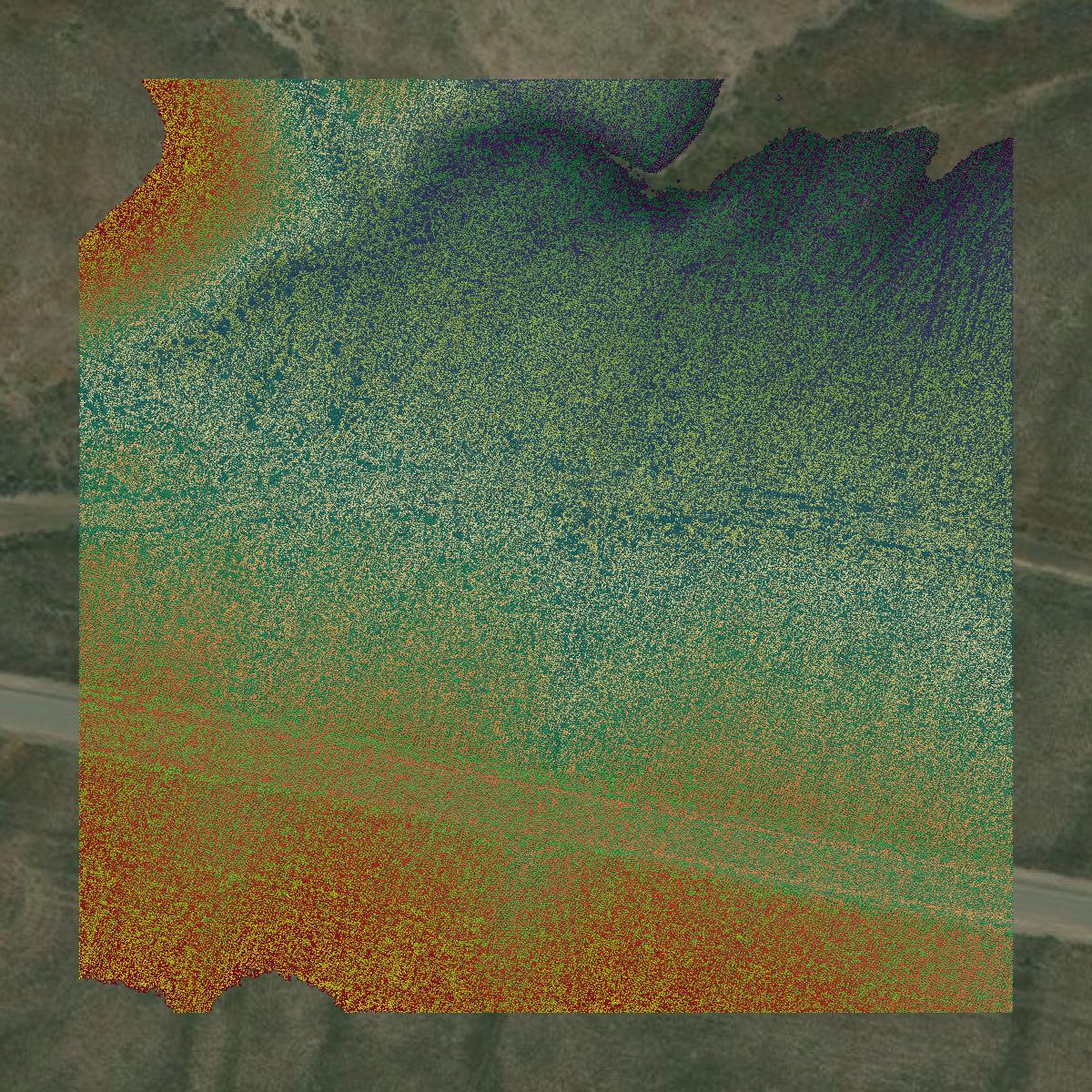 This image shows a LiDAR point cloud in Yakima County created using GIS data in Equator.