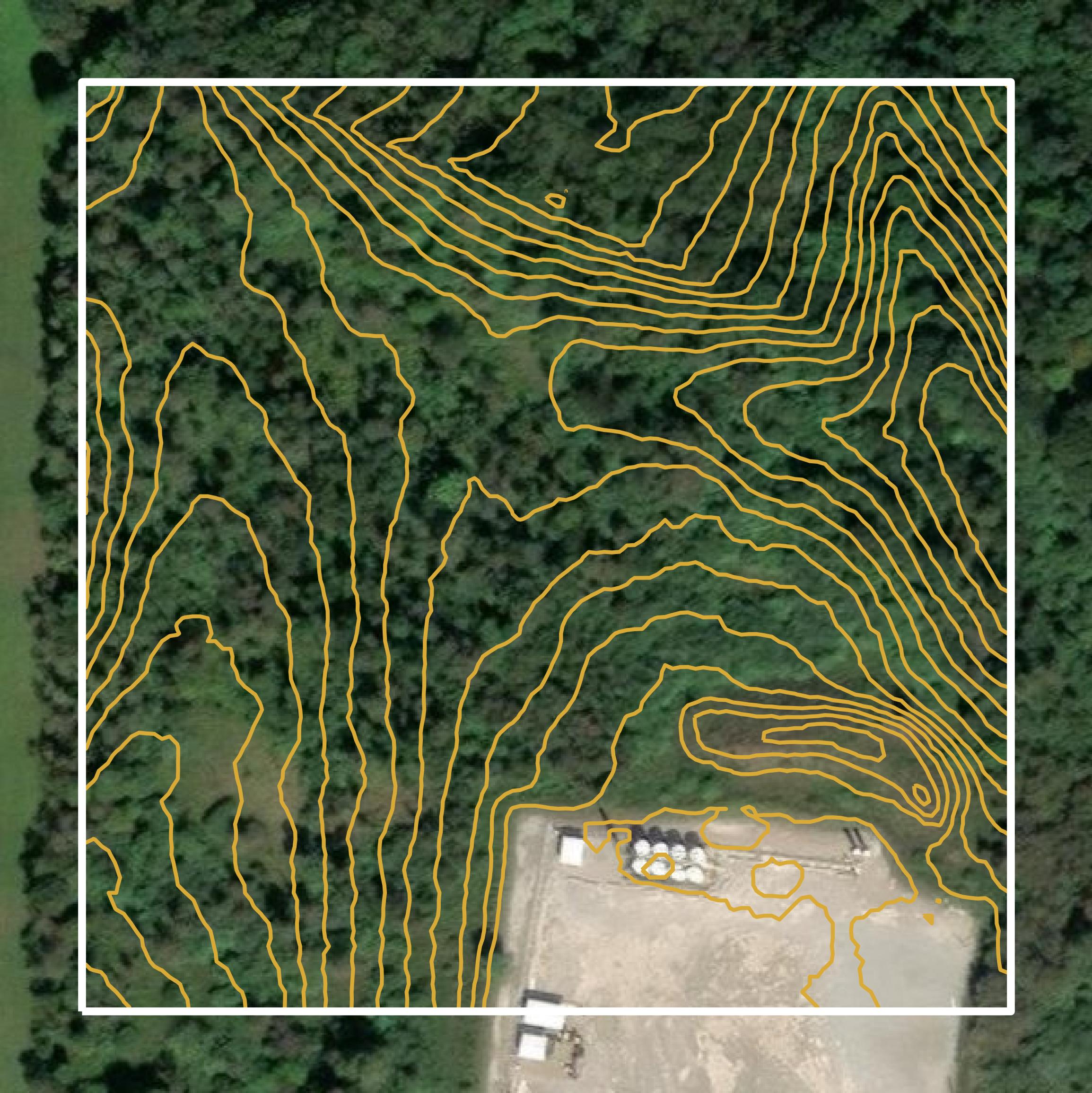 This image shows a contour map in Brooke County created using GIS data in Equator.