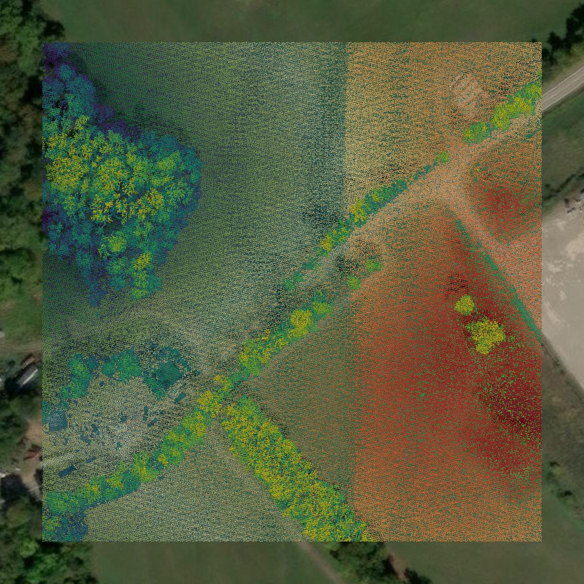 This image shows a LiDAR point cloud in Brooke County created using GIS data in Equator.