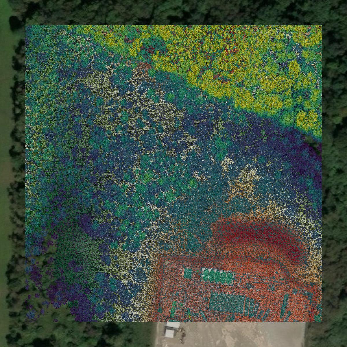 This image shows a LiDAR point cloud in Brooke County created using GIS data in Equator.