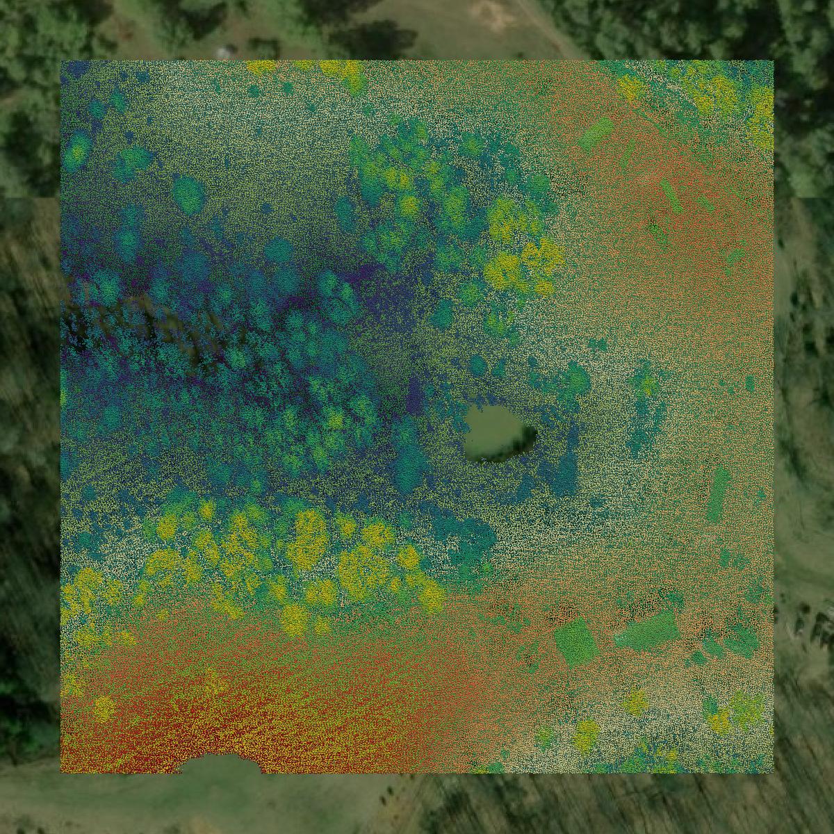 This image shows a LiDAR point cloud in Cabell County created using GIS data in Equator.