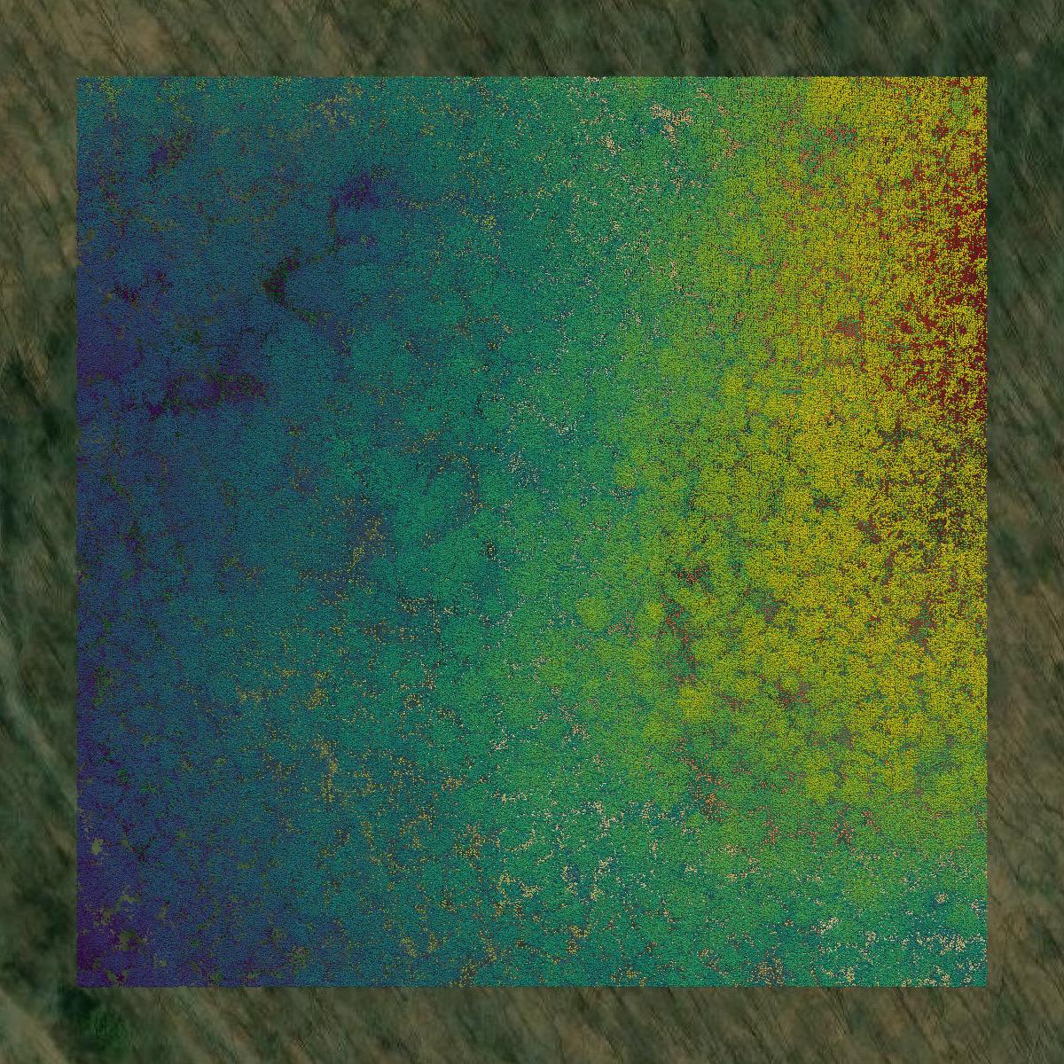 This image shows a LiDAR point cloud in Doddridge County created using GIS data in Equator.