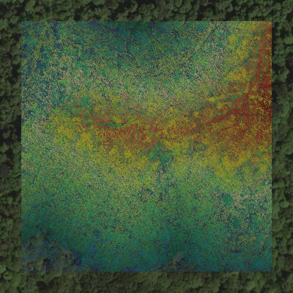 This image shows a LiDAR point cloud in Fayette County created using GIS data in Equator.