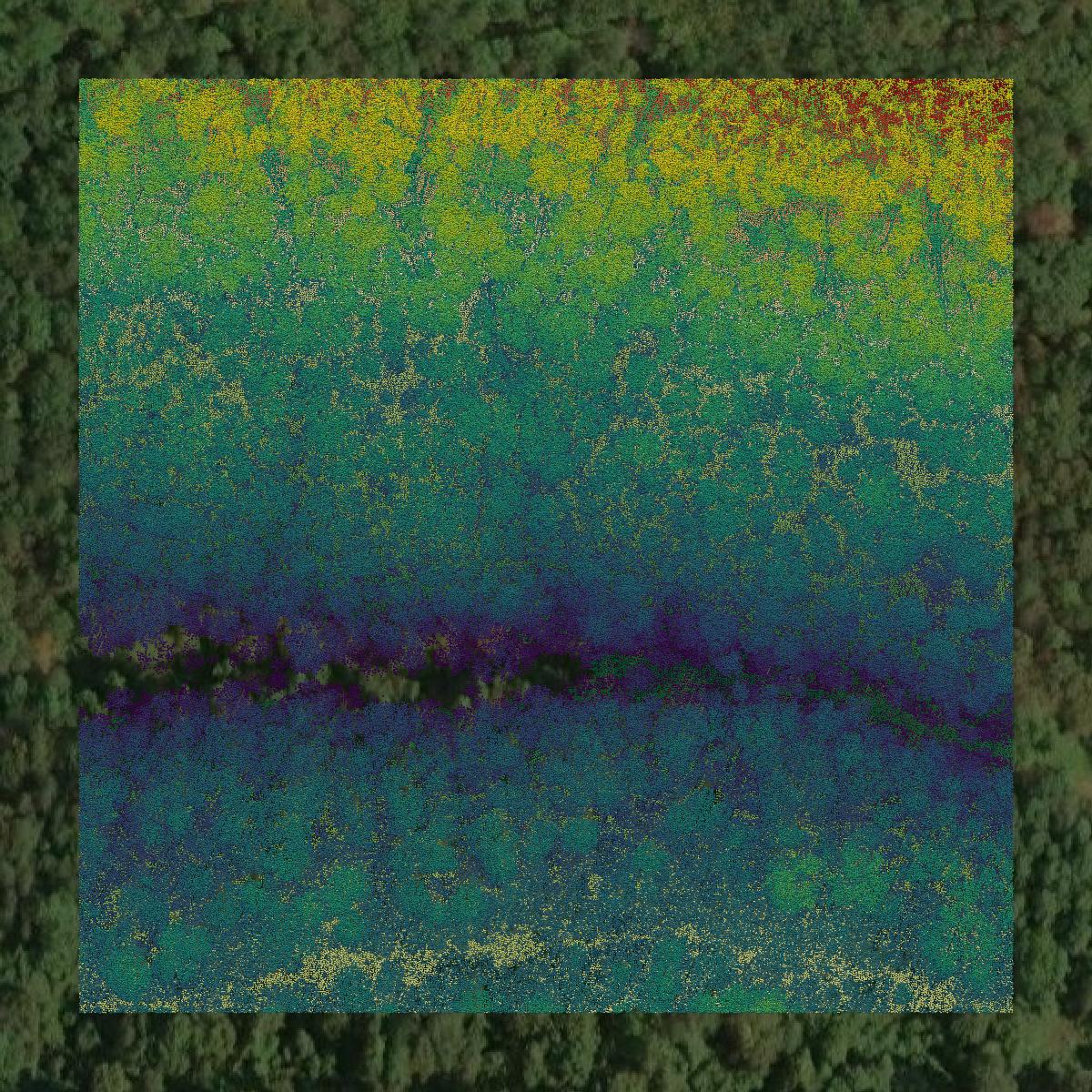 This image shows a LiDAR point cloud in Gilmer County created using GIS data in Equator.
