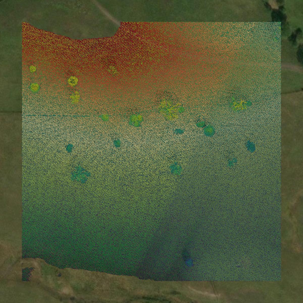 This image shows a LiDAR point cloud in Grant County created using GIS data in Equator.