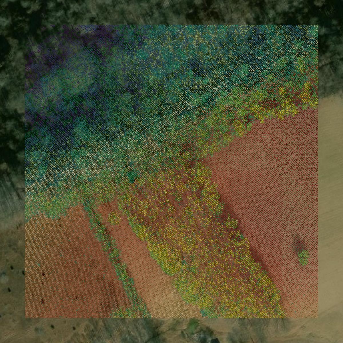 This image shows a LiDAR point cloud in Greenbrier County created using GIS data in Equator.