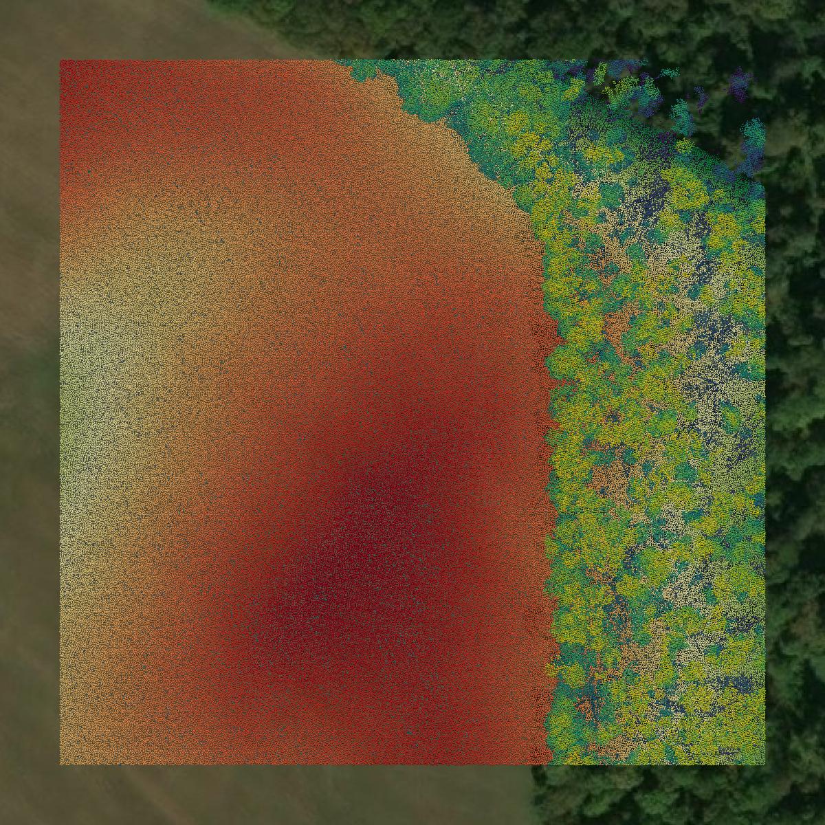 This image shows a LiDAR point cloud in Hancock County created using GIS data in Equator.