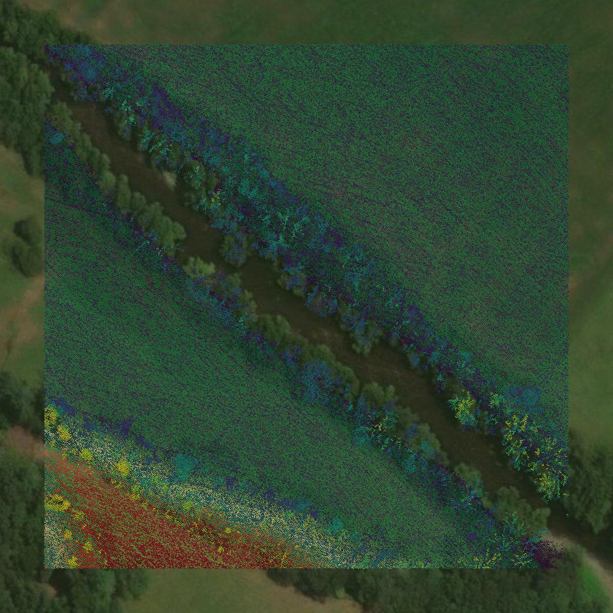 This image shows a LiDAR point cloud in Hardy County created using GIS data in Equator.