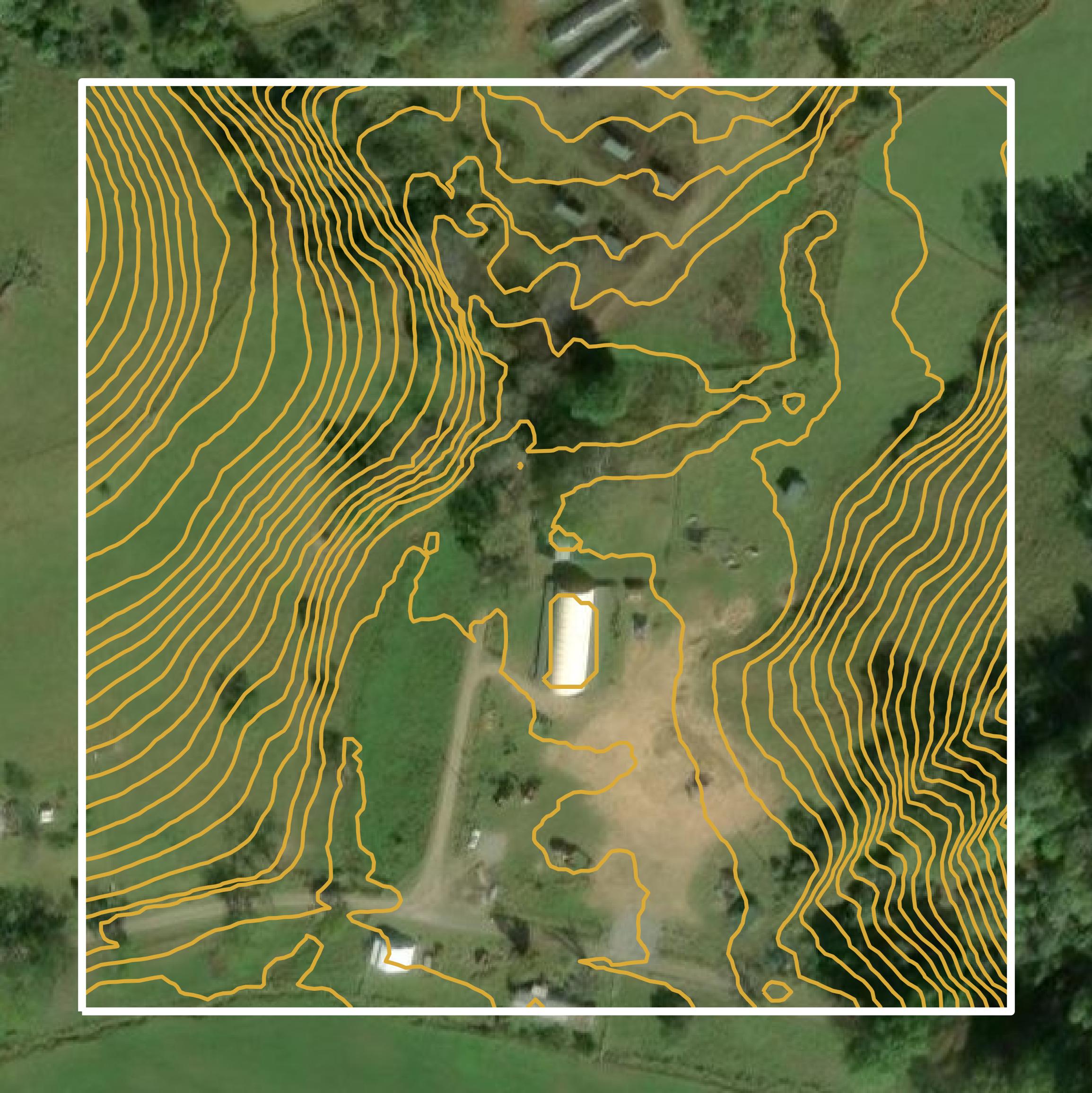 This image shows a contour map in Harrison County created using GIS data in Equator.