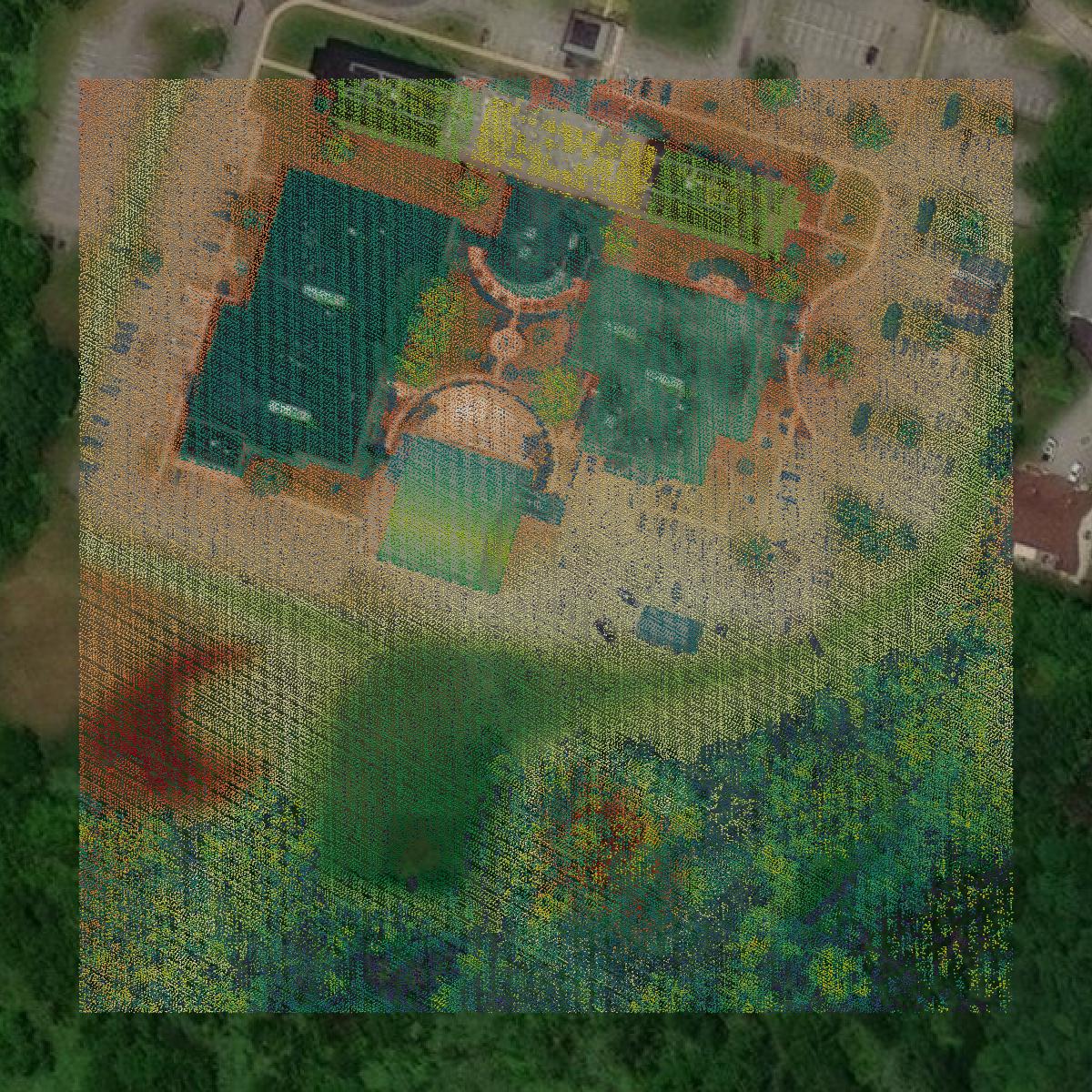 This image shows a LiDAR point cloud in Jefferson County created using GIS data in Equator.