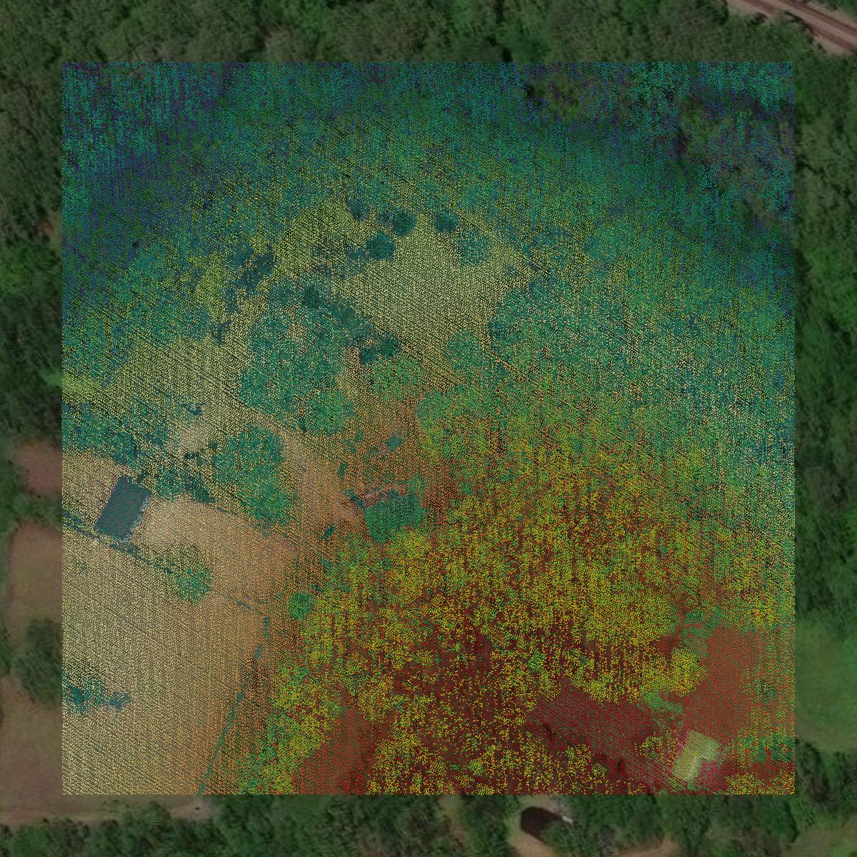 This image shows a LiDAR point cloud in Jefferson County created using GIS data in Equator.