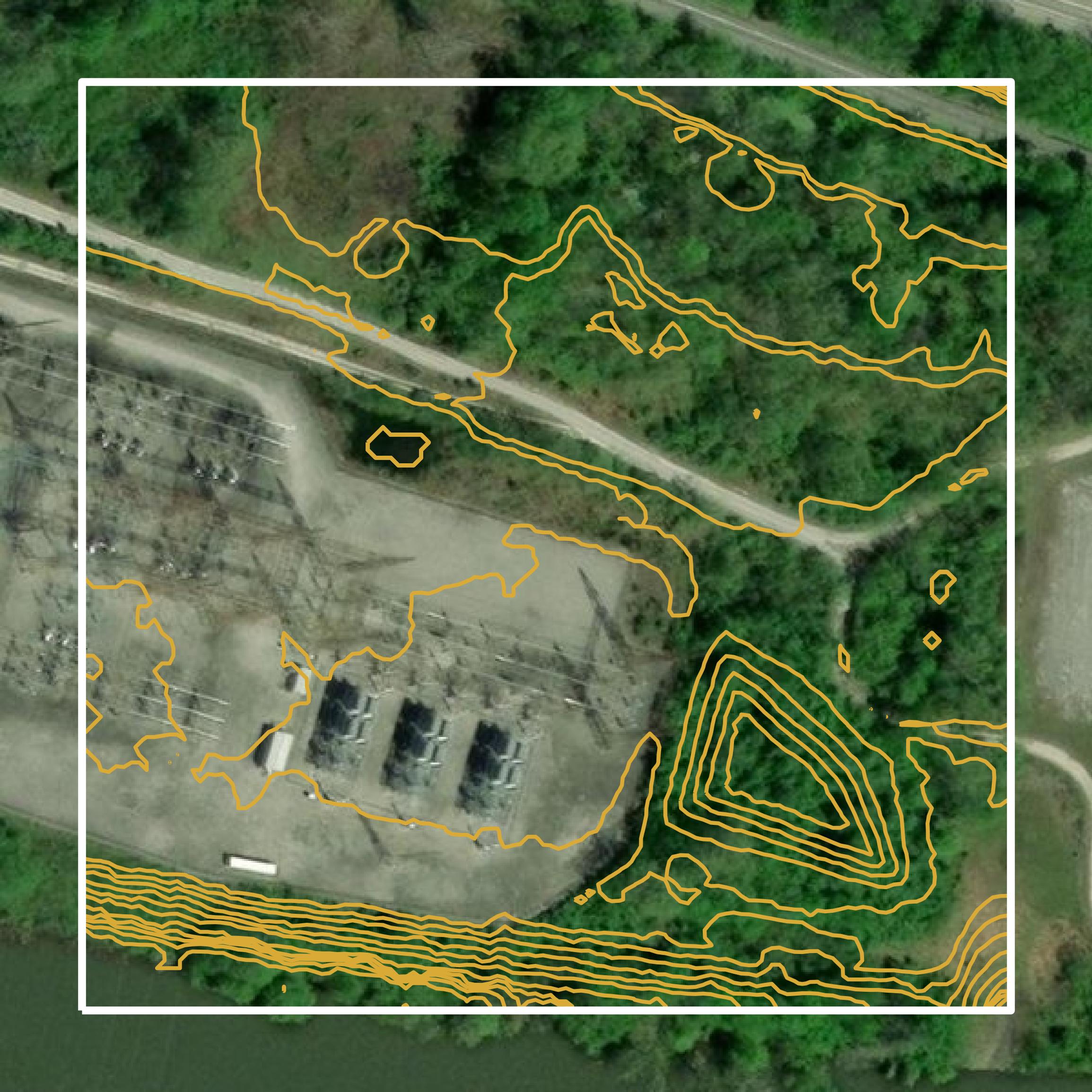 This image shows a contour map in Kanawha County created using GIS data in Equator.