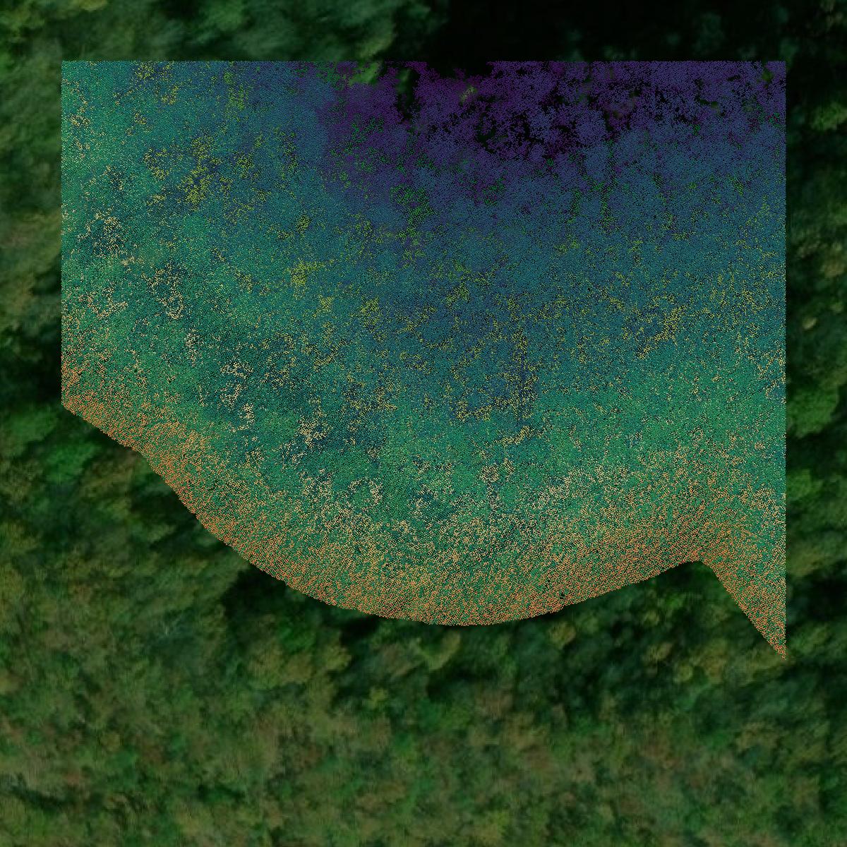 This image shows a LiDAR point cloud in Logan County created using GIS data in Equator.