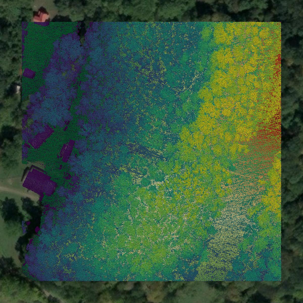 This image shows a LiDAR point cloud in Marshall County created using GIS data in Equator.