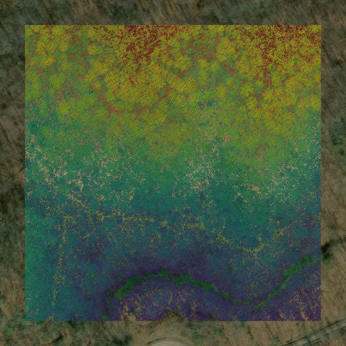 This image shows a LiDAR point cloud in McDowell County created using GIS data in Equator.