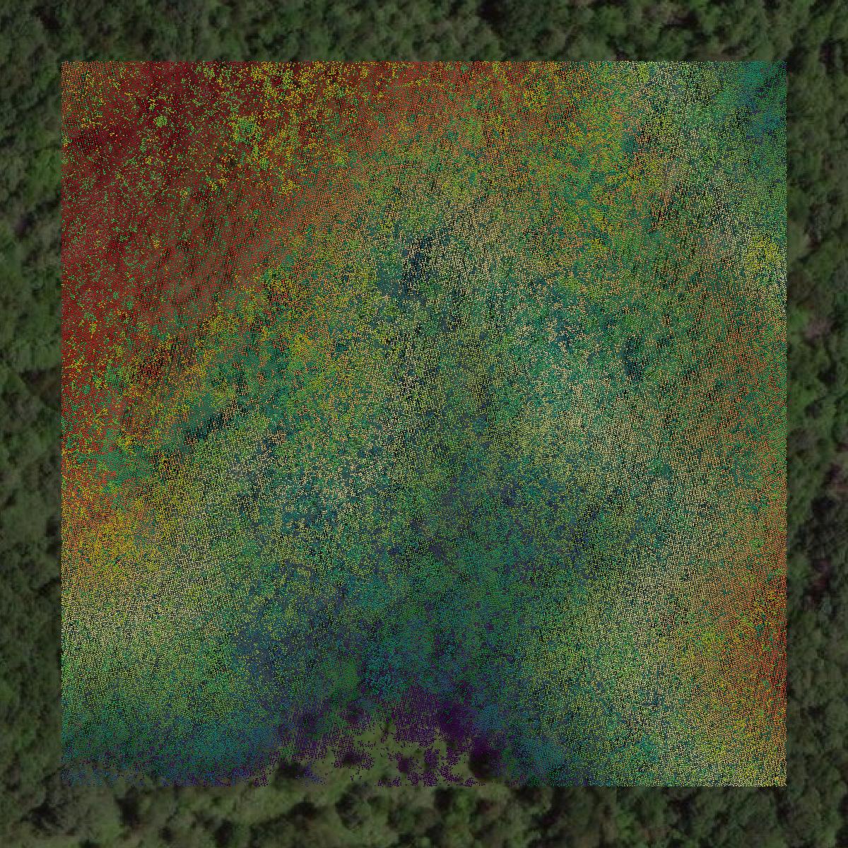 This image shows a LiDAR point cloud in Mercer County created using GIS data in Equator.