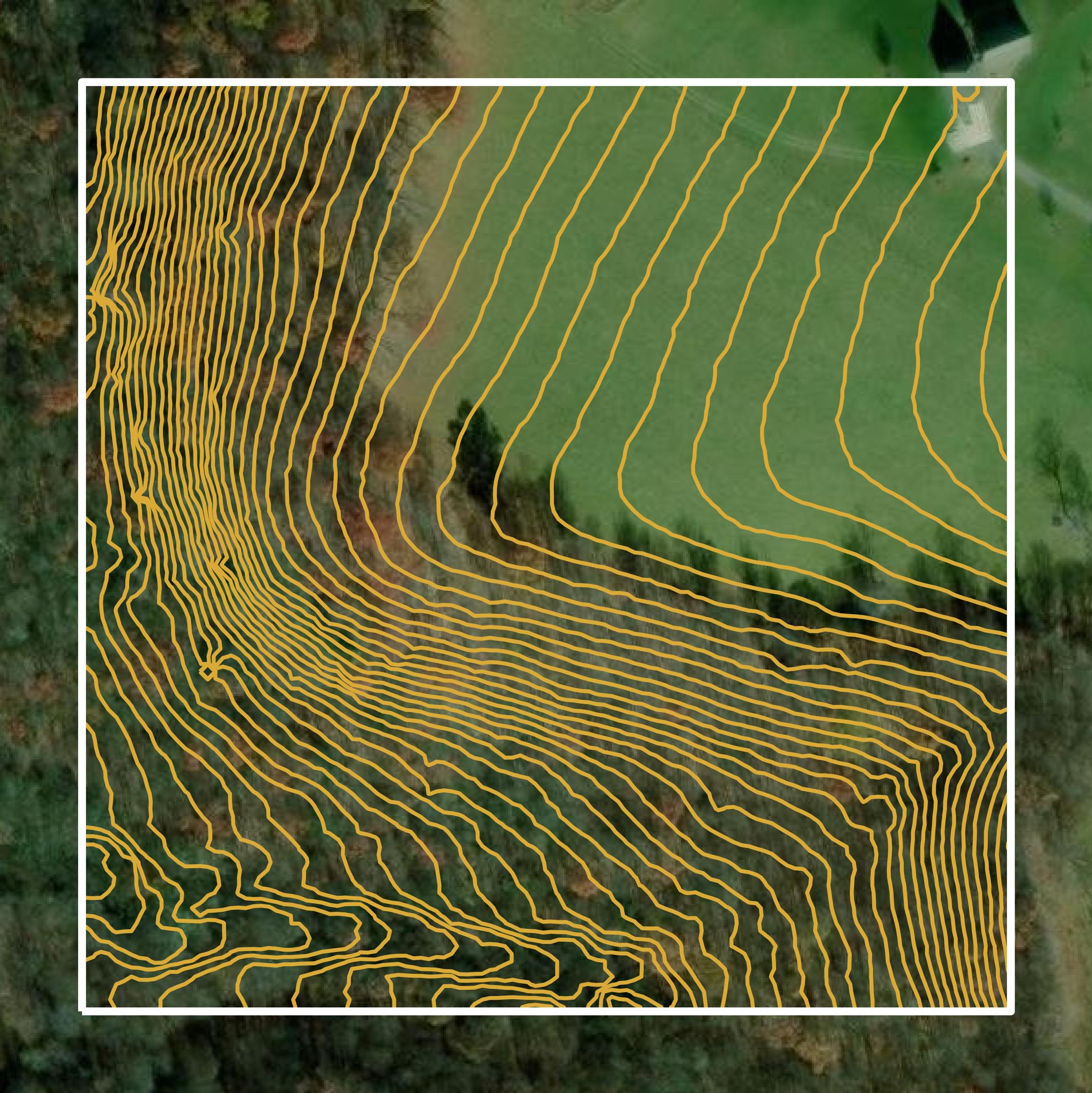 This image shows a contour map in Monongalia County created using GIS data in Equator.