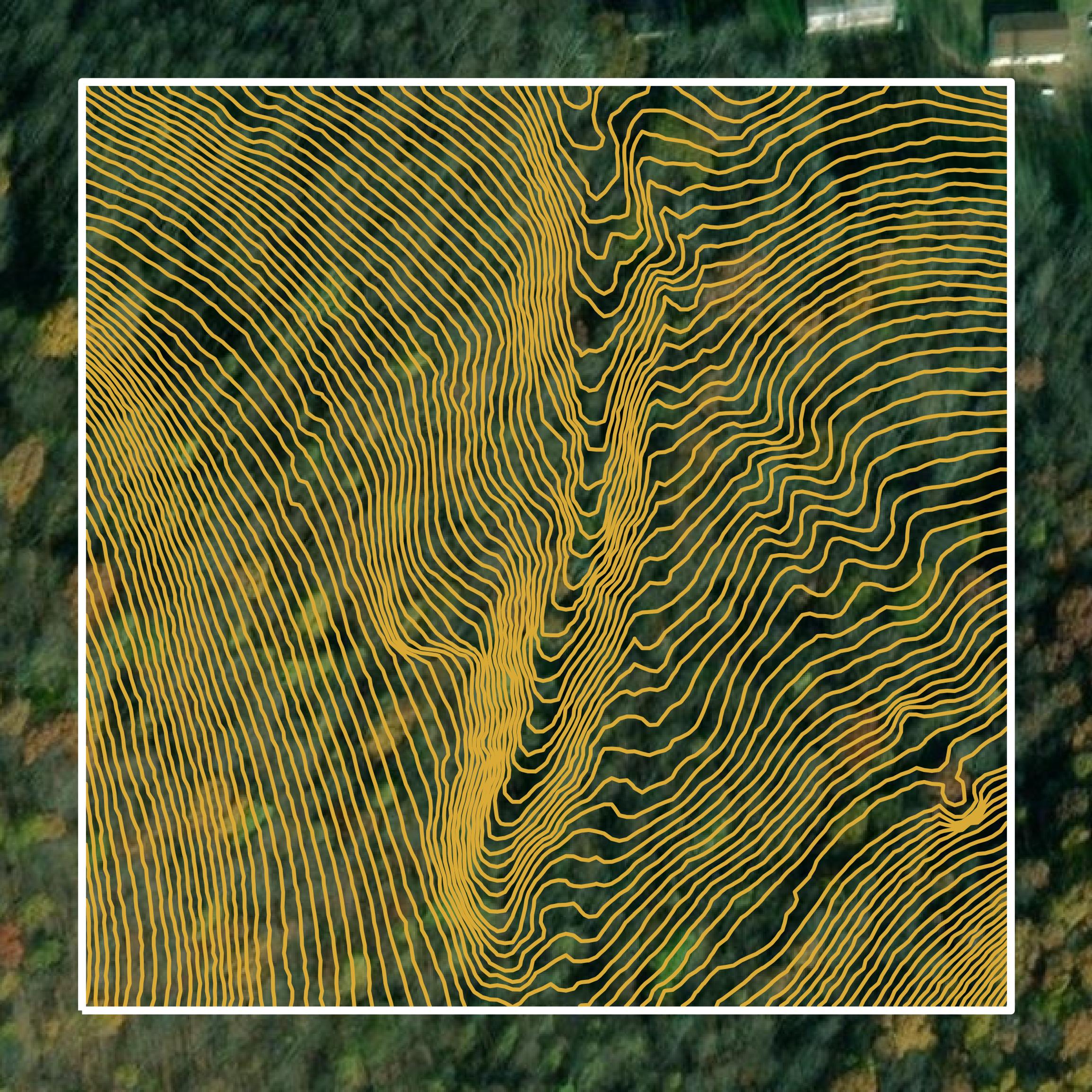 This image shows a contour map in Monongalia County created using GIS data in Equator.