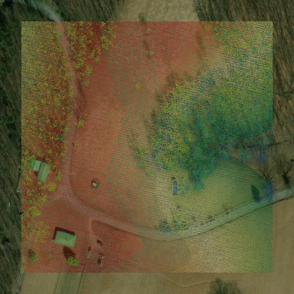 This image shows a LiDAR point cloud in Morgan County created using GIS data in Equator.