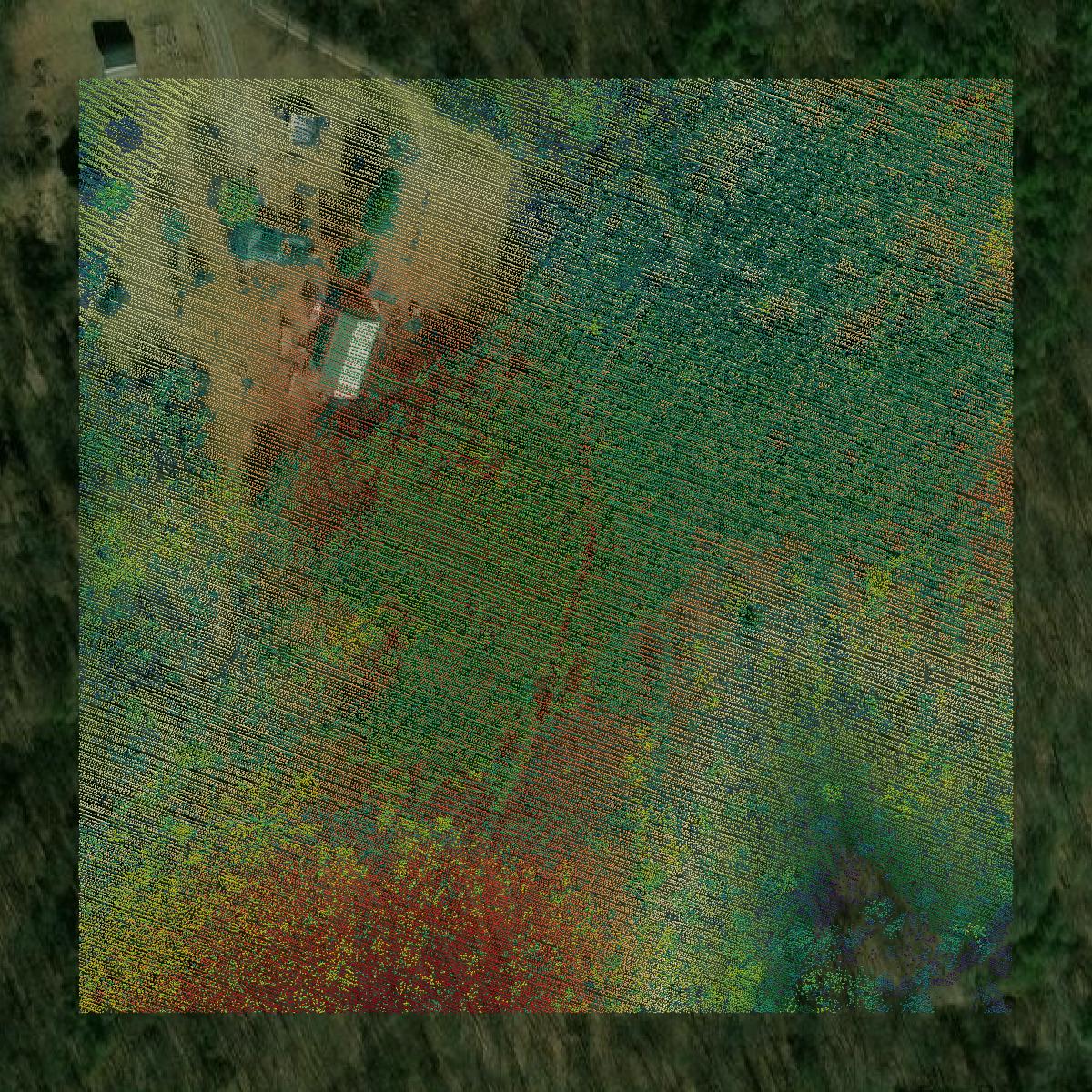 This image shows a LiDAR point cloud in Morgan County created using GIS data in Equator.