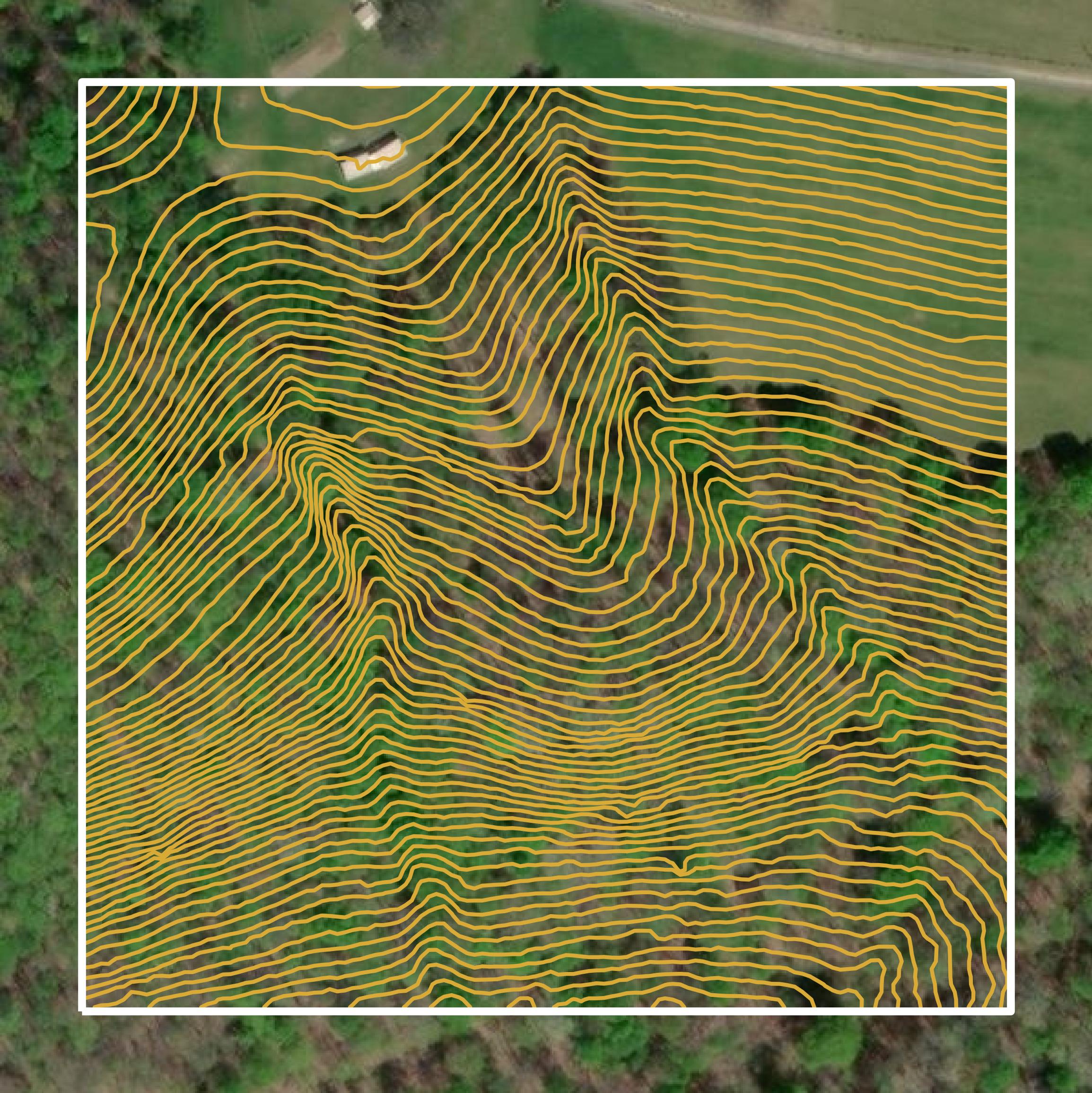 This image shows a contour map in Nicholas County created using GIS data in Equator.