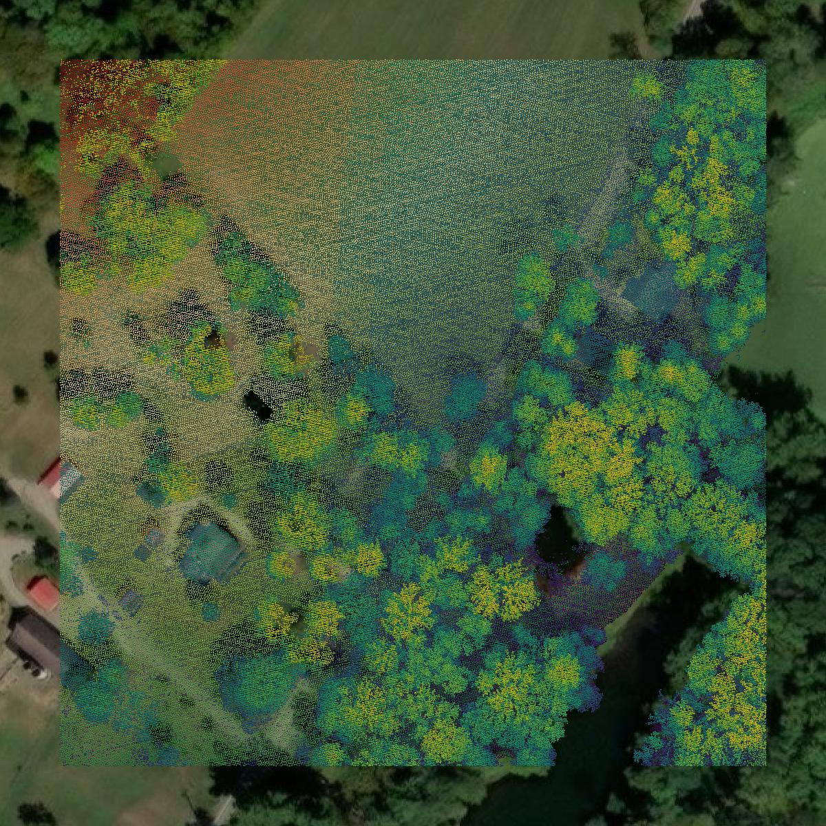 This image shows a LiDAR point cloud in Ohio County created using GIS data in Equator.