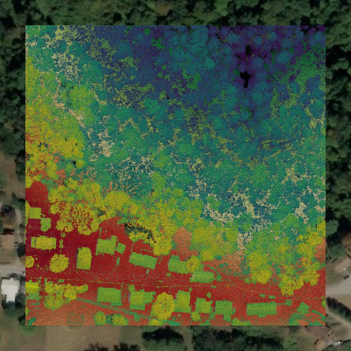This image shows a LiDAR point cloud in Ohio County created using GIS data in Equator.