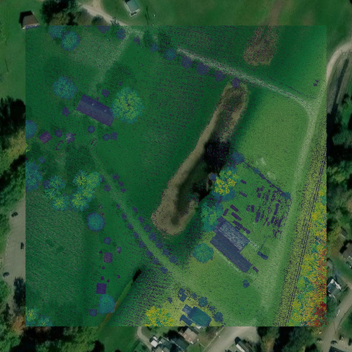 This image shows a LiDAR point cloud in Pleasants County created using GIS data in Equator.