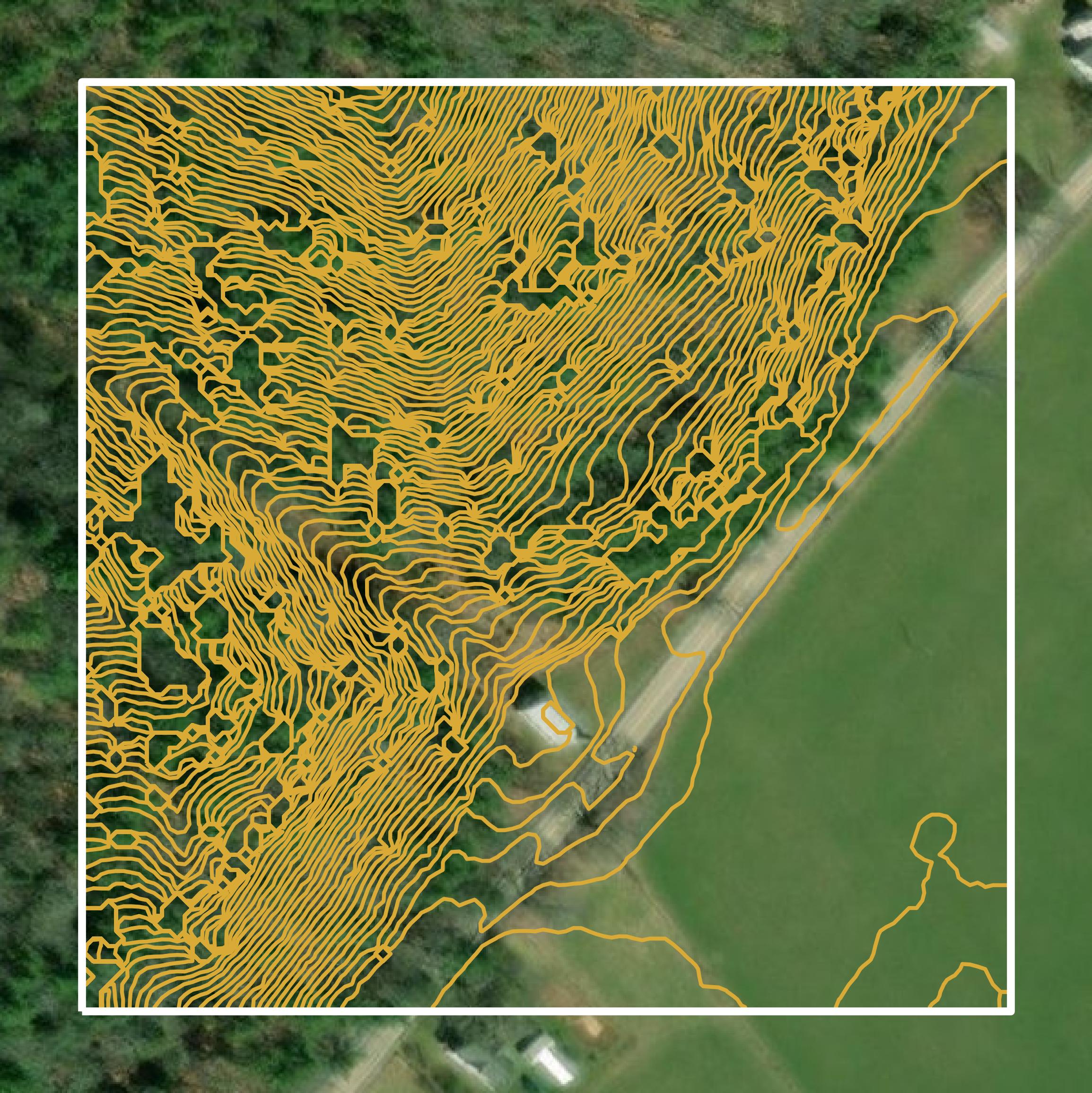 This image shows a contour map in Pocahontas County created using GIS data in Equator.