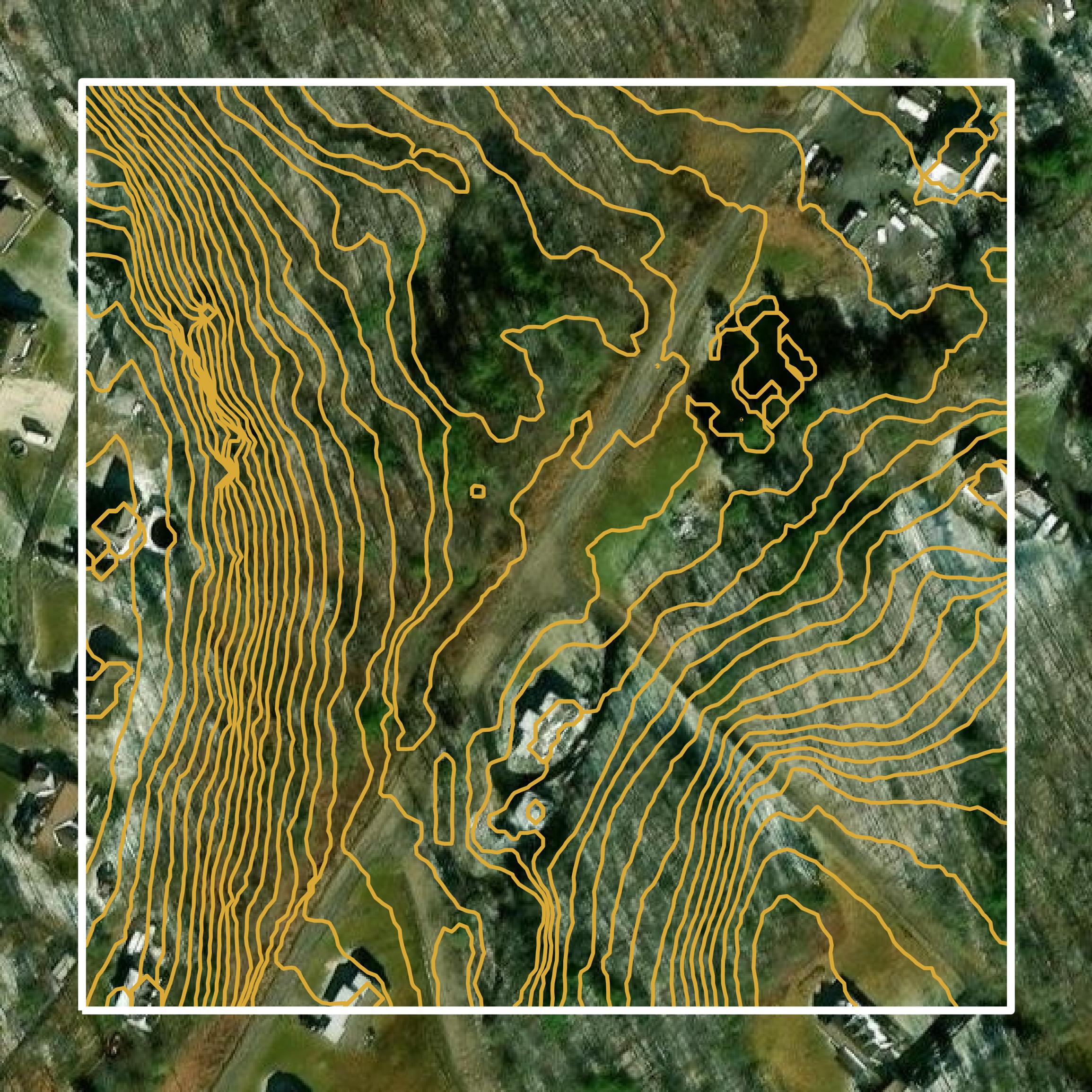 This image shows a contour map in Raleigh County created using GIS data in Equator.