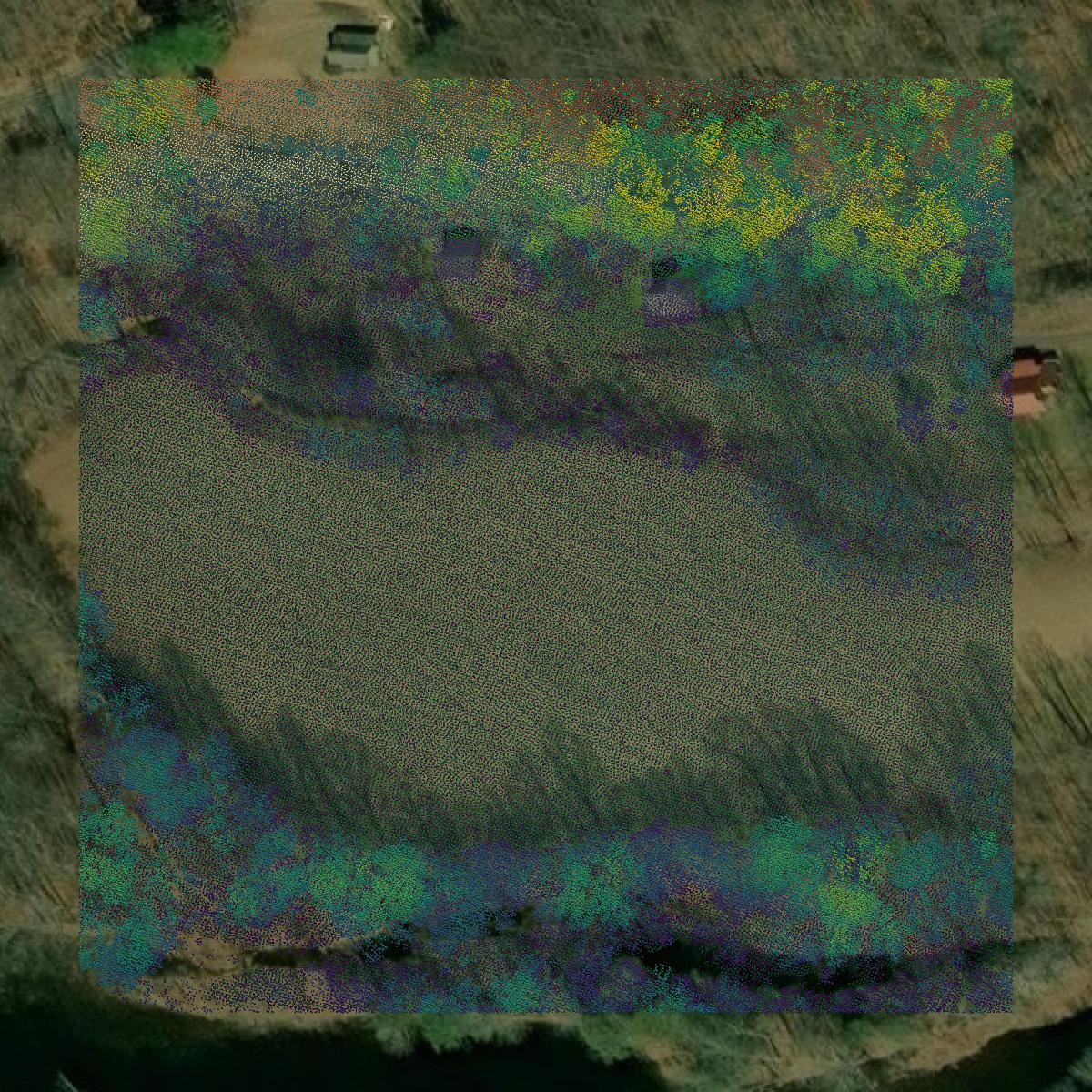 This image shows a LiDAR point cloud in Tucker County created using GIS data in Equator.