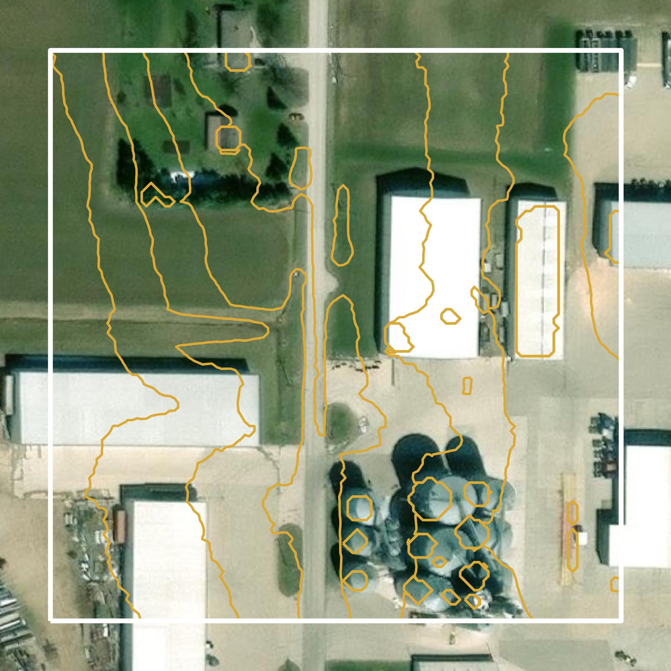 This image shows a contour map in Brown County created using GIS data in Equator.