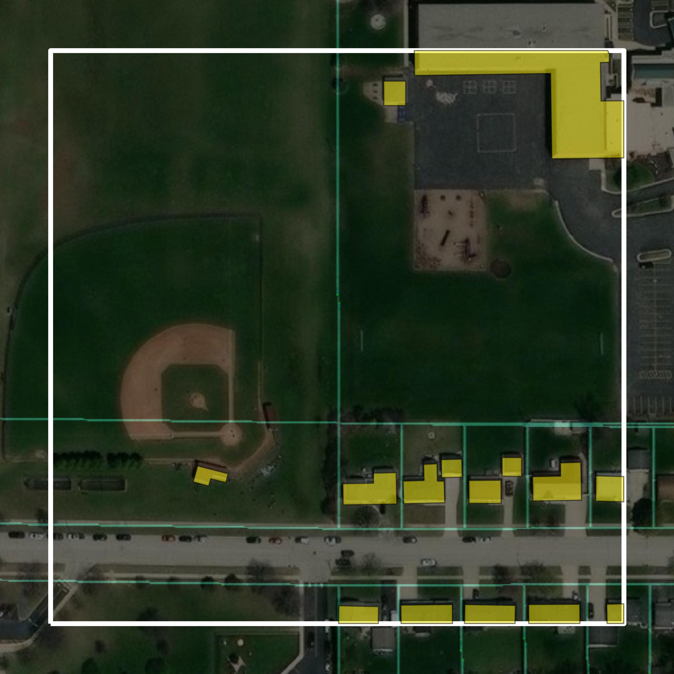 This image shows parcel and building data in Brown County created using GIS data in Equator.