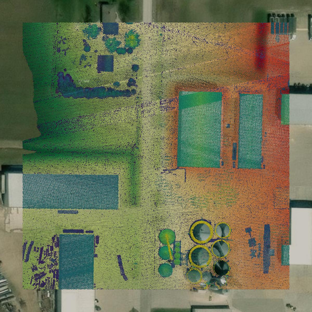 This image shows a LiDAR point cloud in Brown County created using GIS data in Equator.