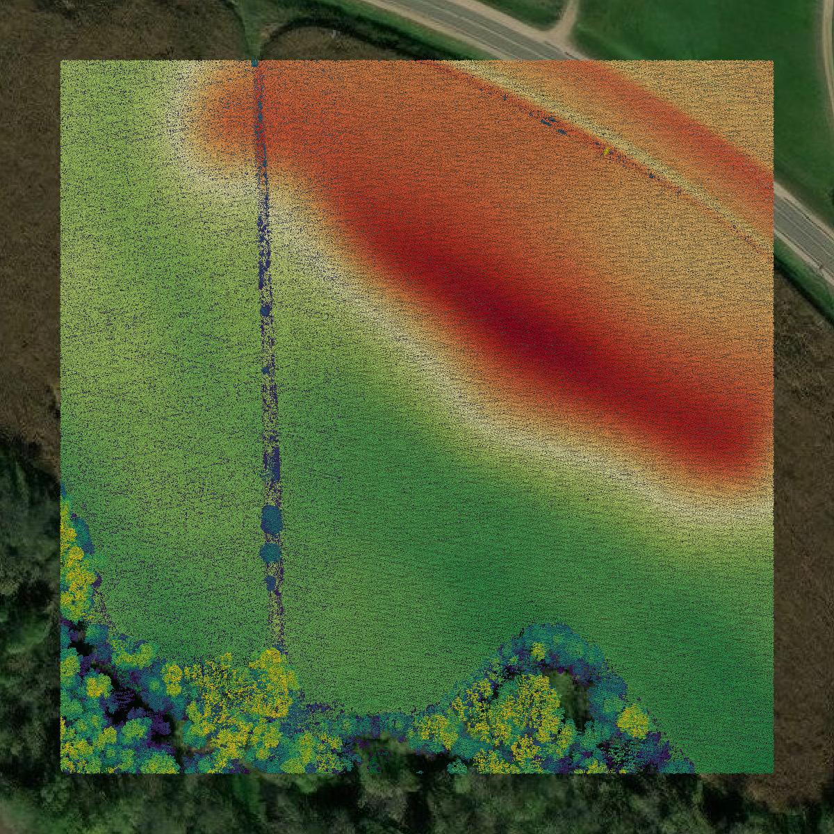 This image shows a LiDAR point cloud in Buffalo County created using GIS data in Equator.