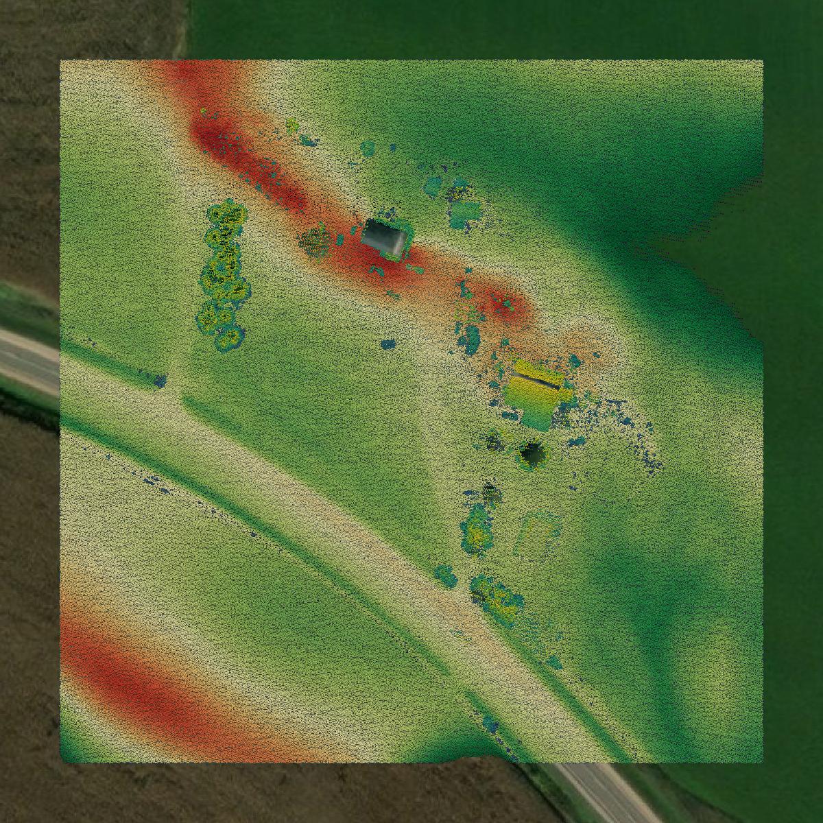 This image shows a LiDAR point cloud in Buffalo County created using GIS data in Equator.