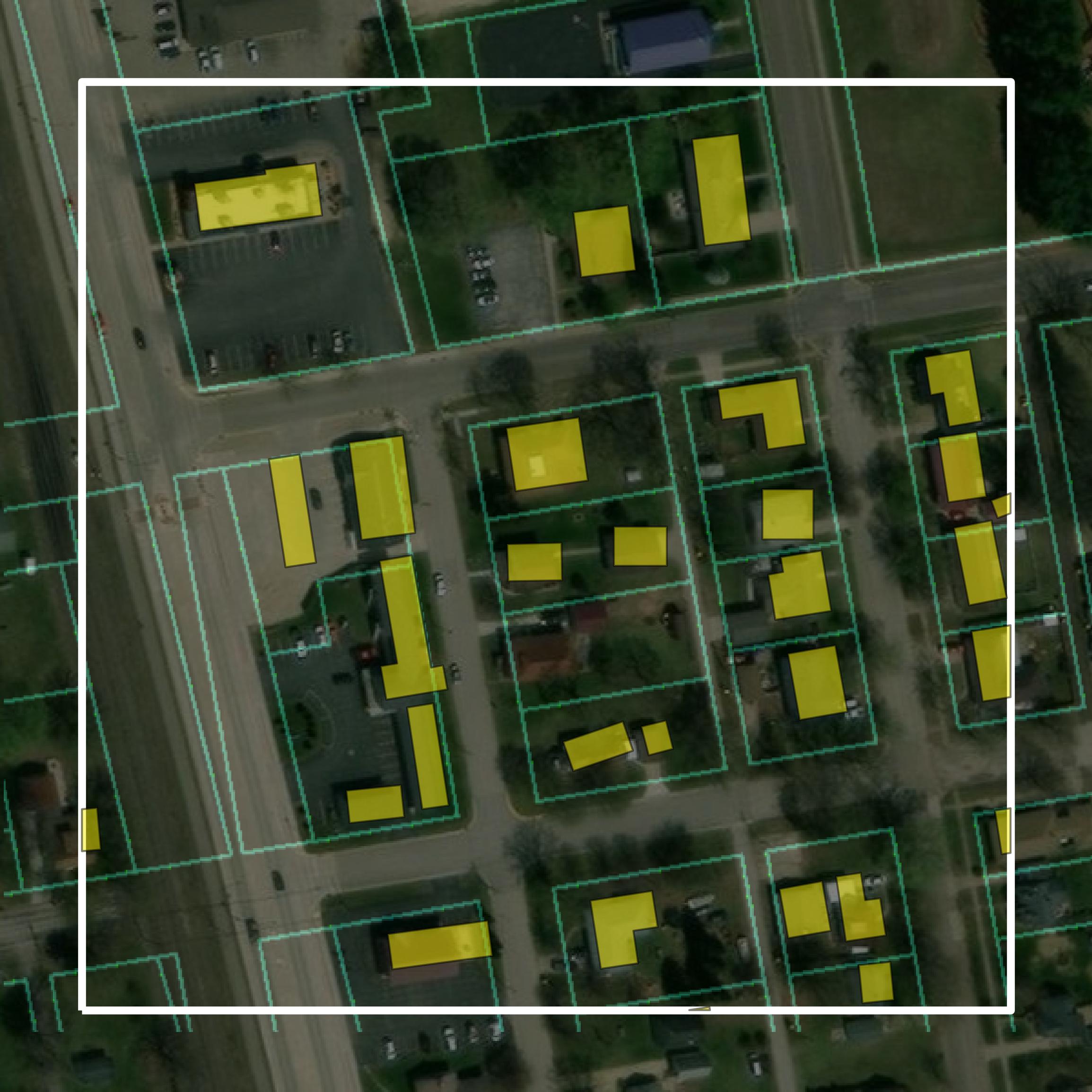 This image shows parcel and building data in Crawford County created using GIS data in Equator.