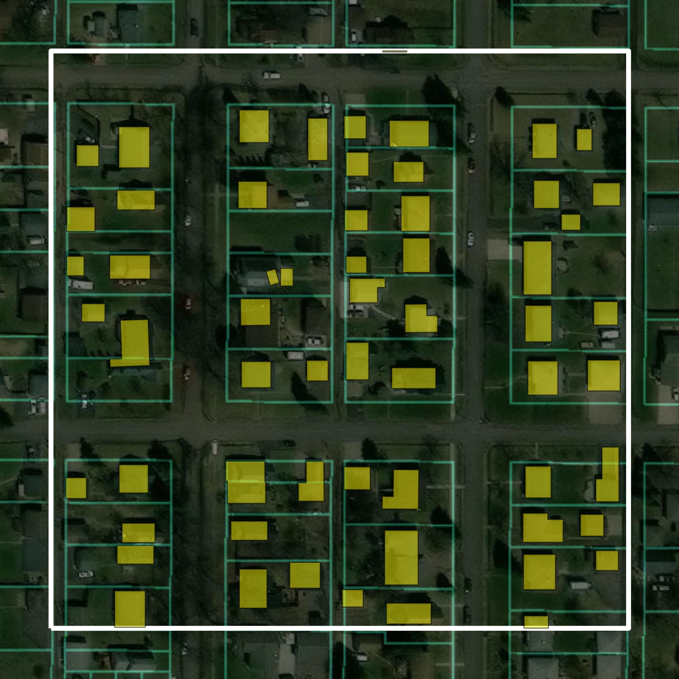 This image shows parcel and building data in Douglas County created using GIS data in Equator.