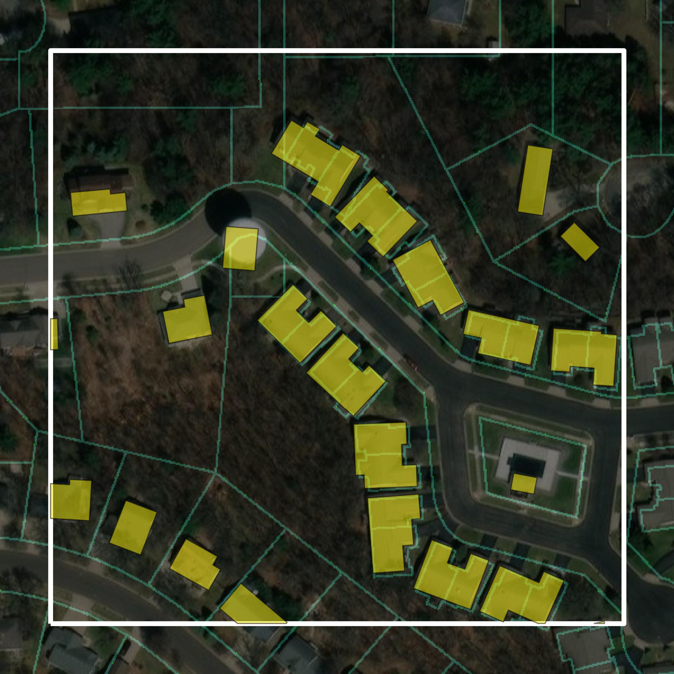 This image shows parcel and building data in Eau Claire County created using GIS data in Equator.